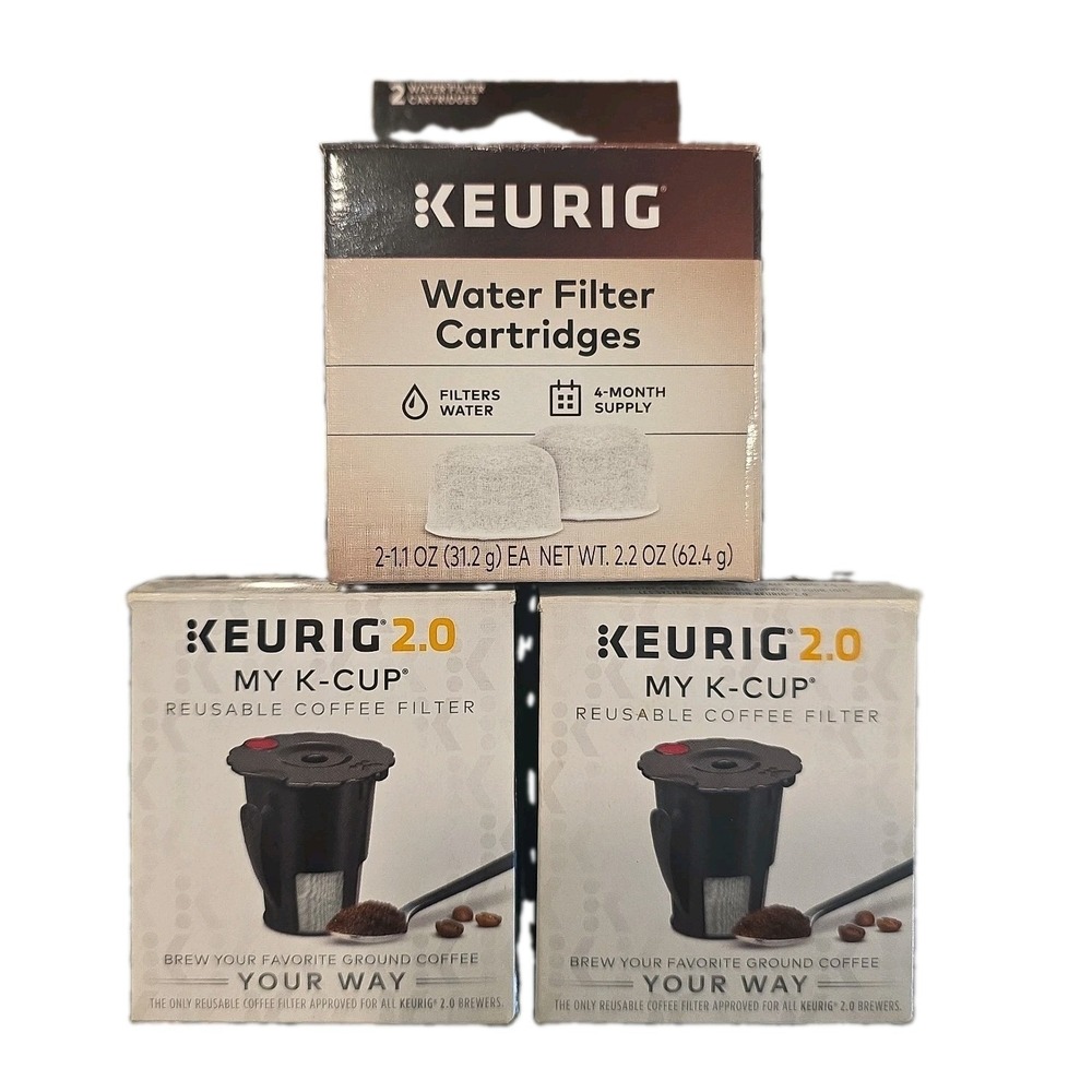 NEW Set Of 2 Keurig 2.0 My K-Cup Reusable Coffee Filter Black & 2 Water Filters